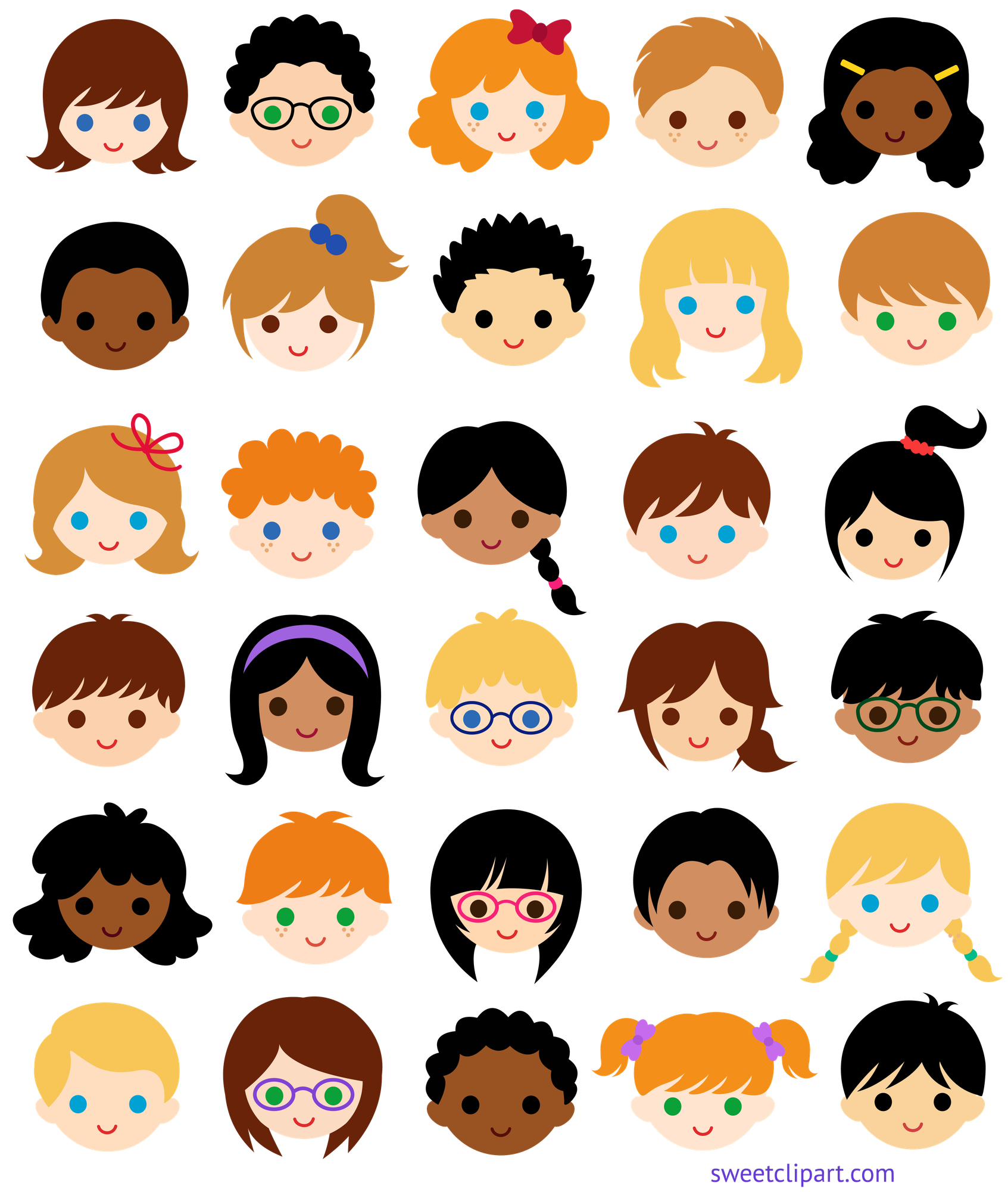 cartoon girls avatars png clipart happy little kids faces children clip ...