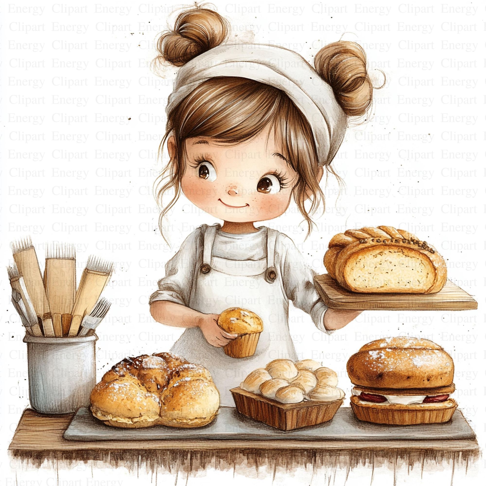 Girl with a cake, cute and colorful.