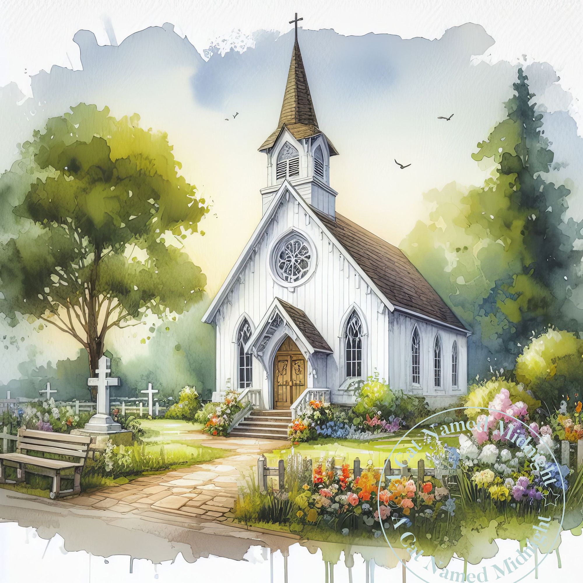 Watercolor church scenes bundle
