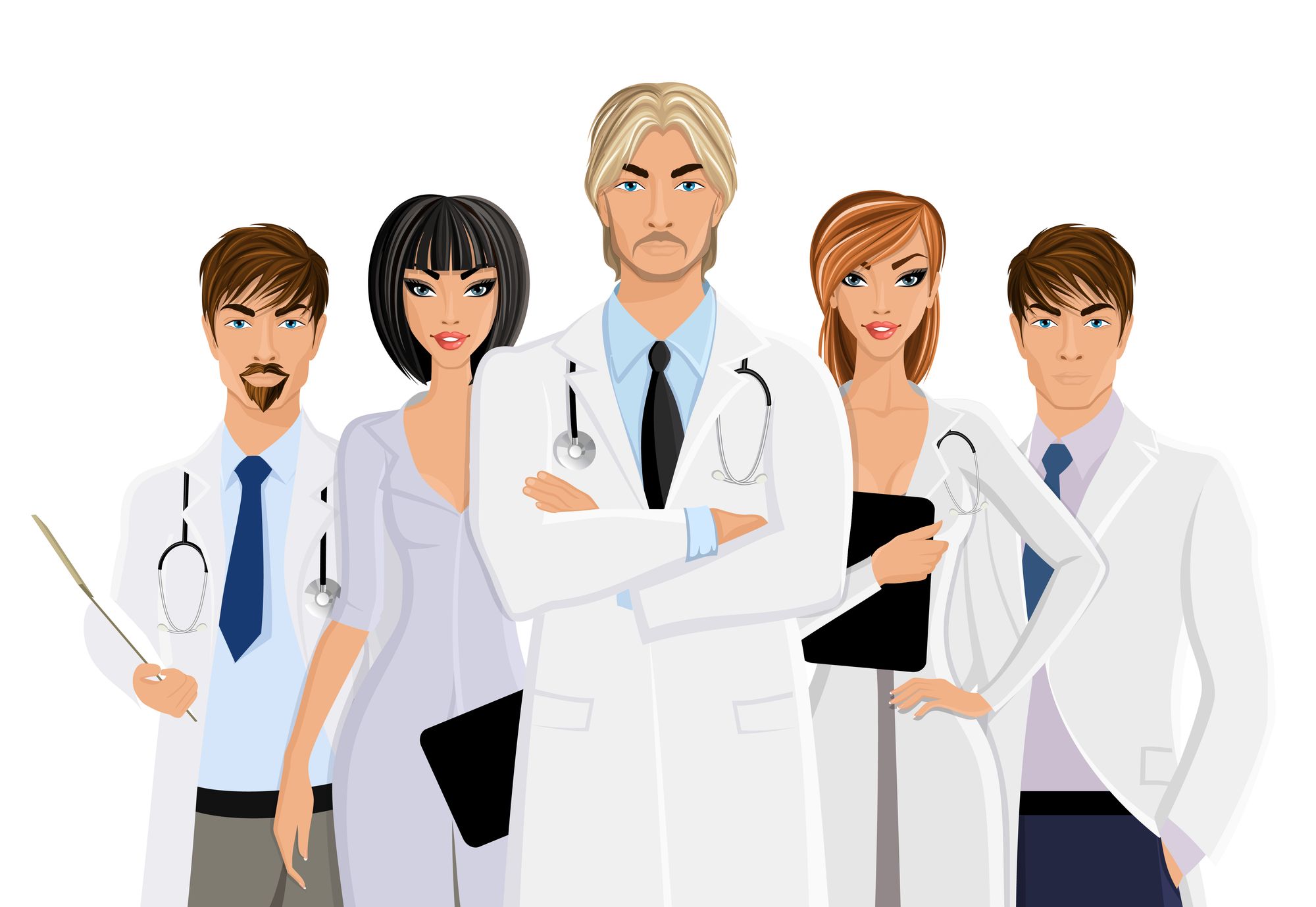 Doctor with medical team, vector art.
