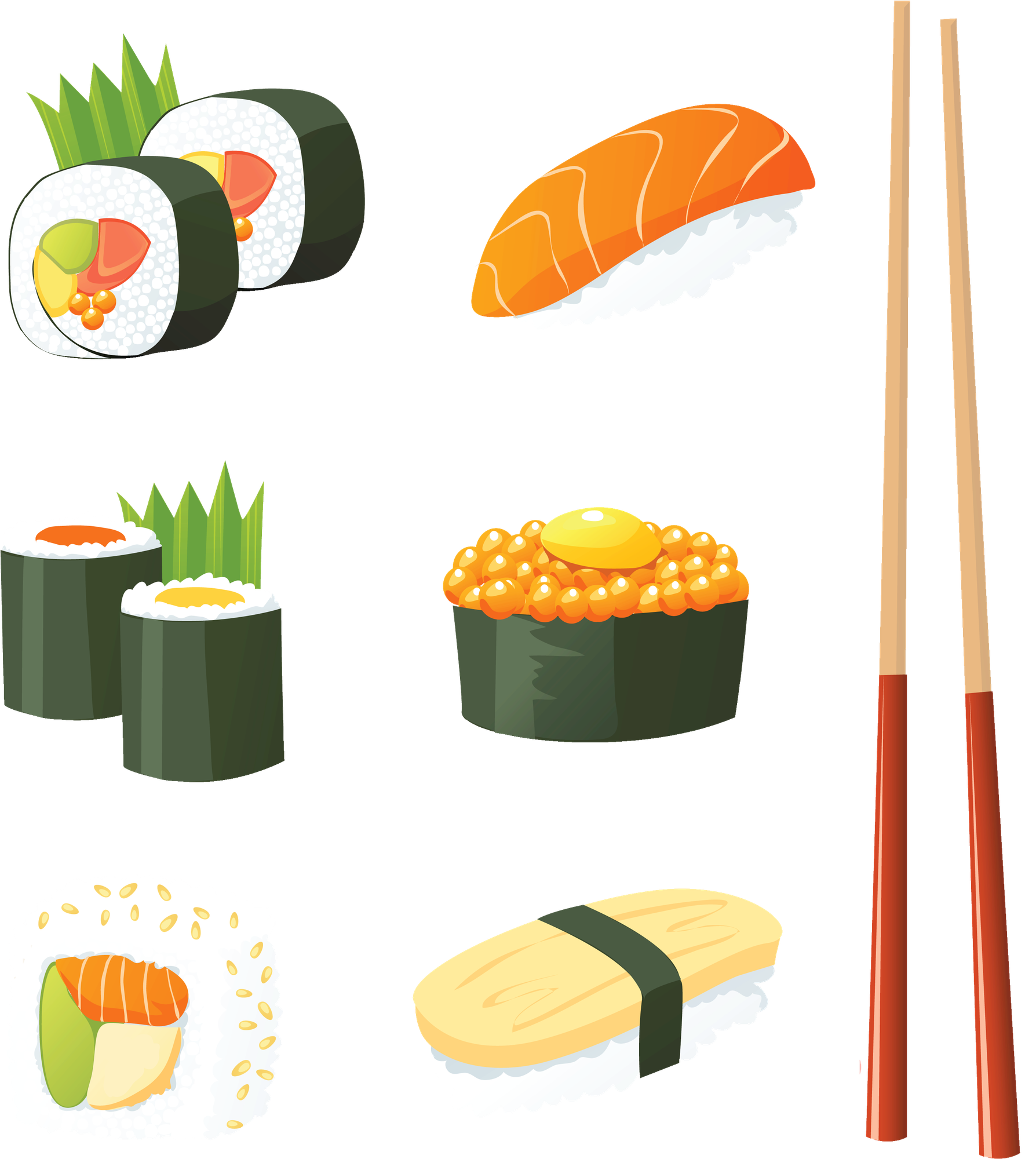 Japanese sushi, a colorful vector.