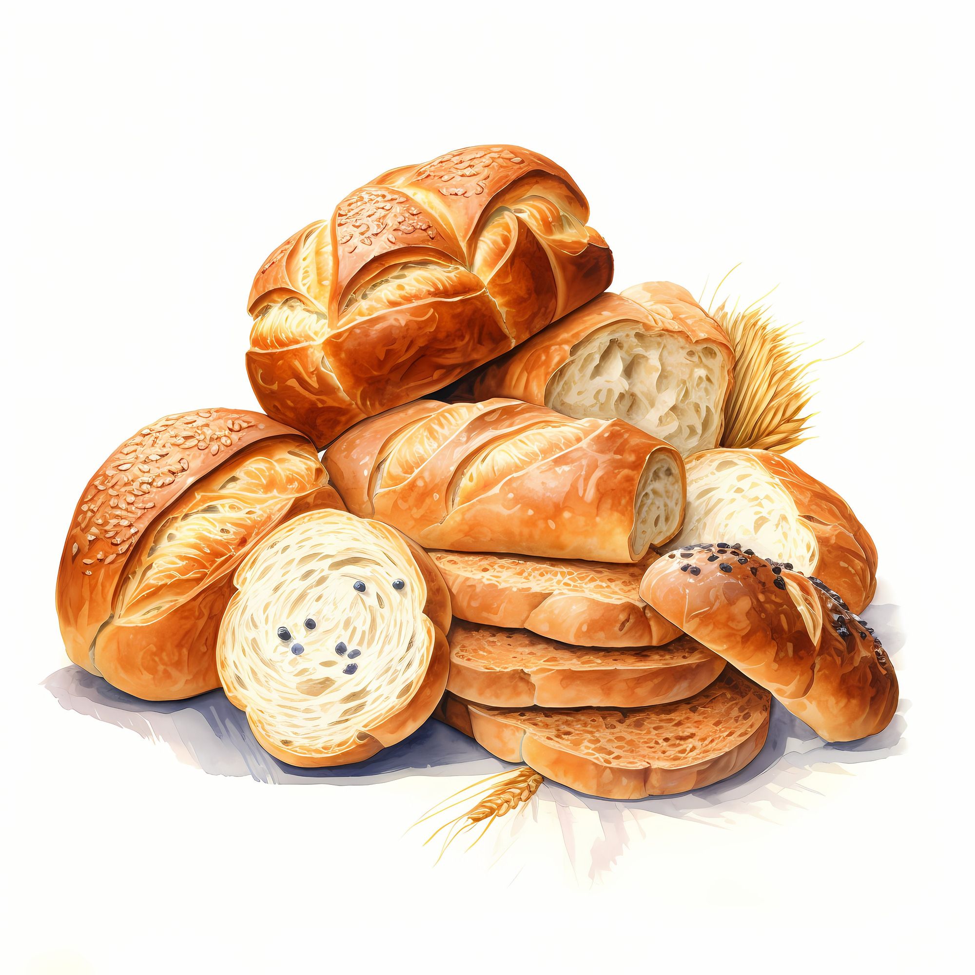 More delicious bread images in a watercolor style.