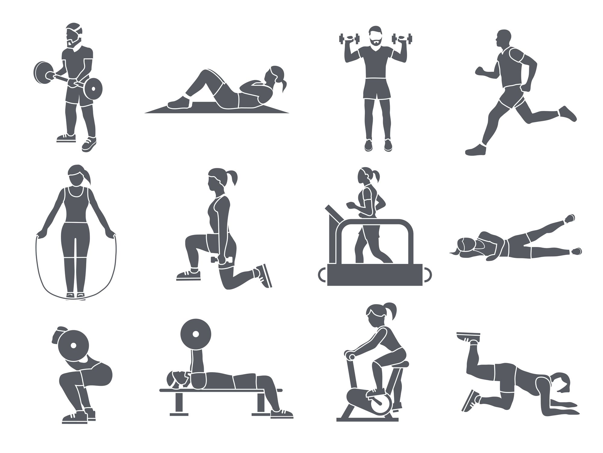 Gym Sport Exercises Icons 439067 Vector Art at Vecteezy