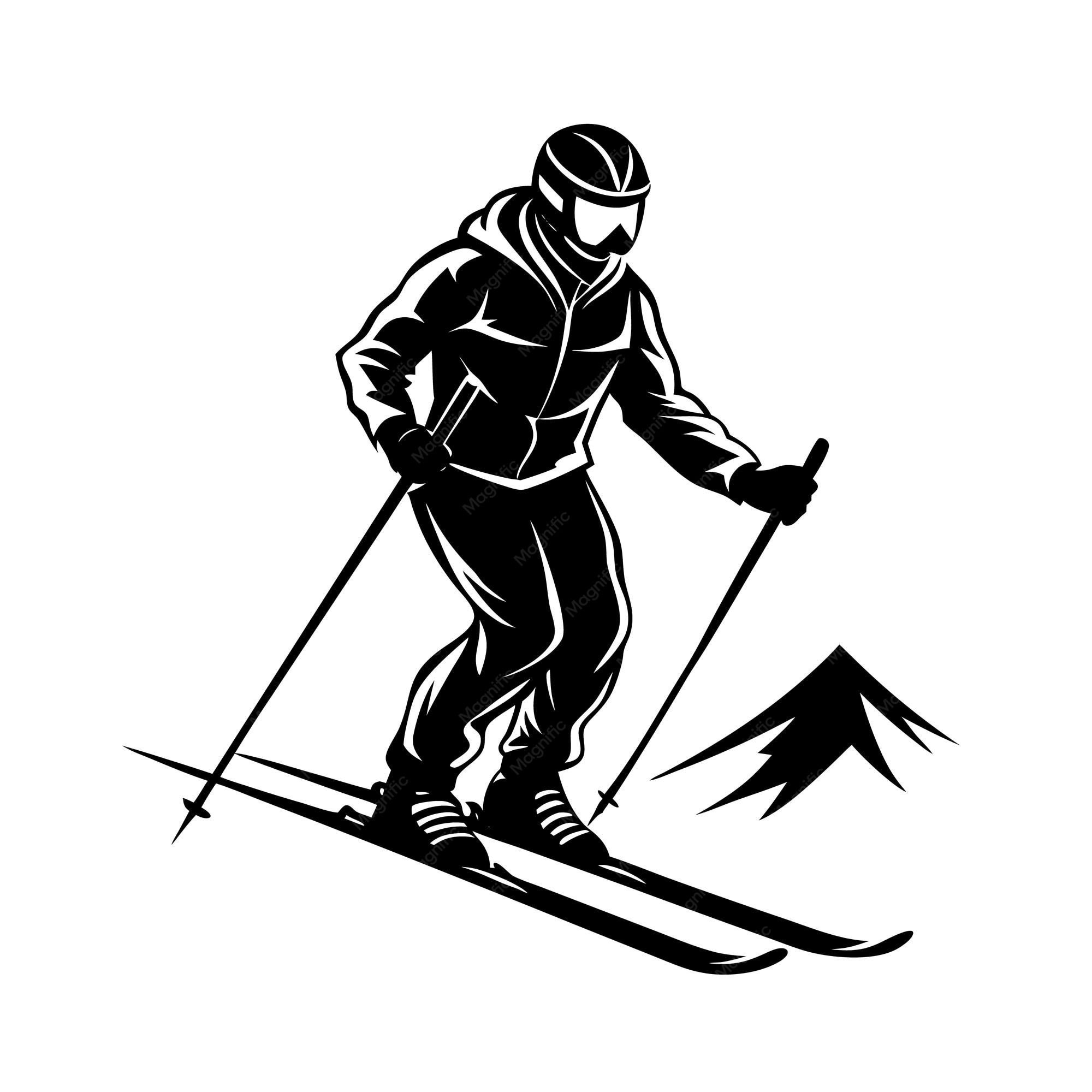 Black and white ski silhouette.