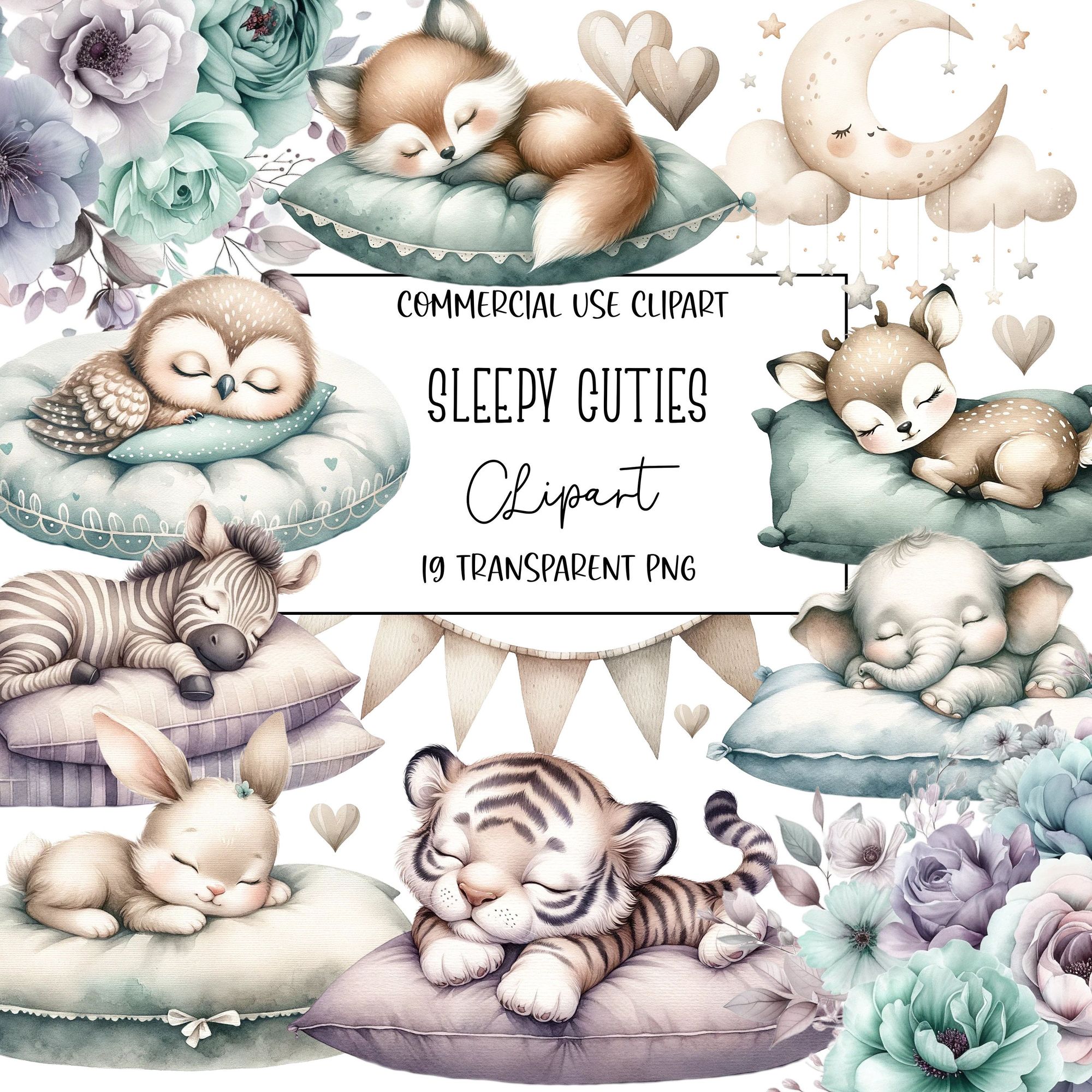 Watercolor animals, sweet slumber.