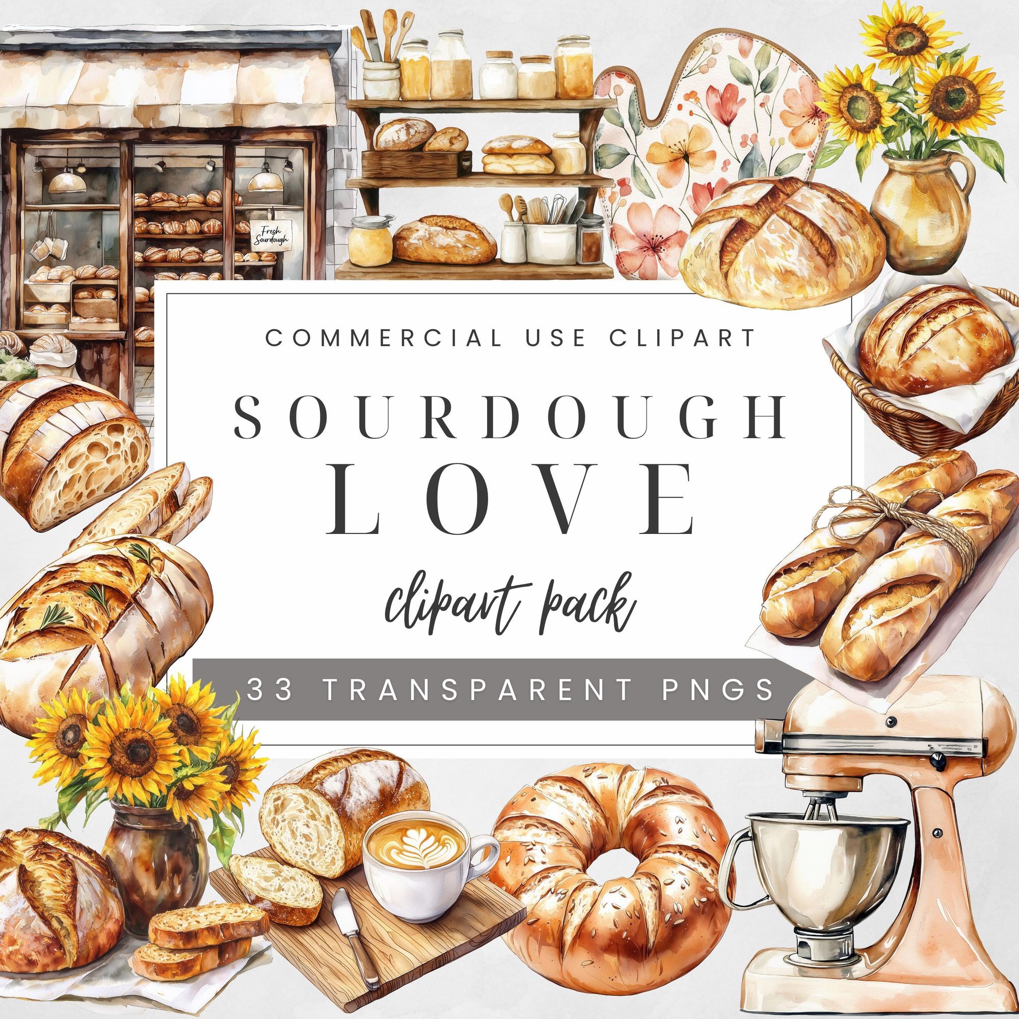 Sourdough bread in a vibrant watercolor style.