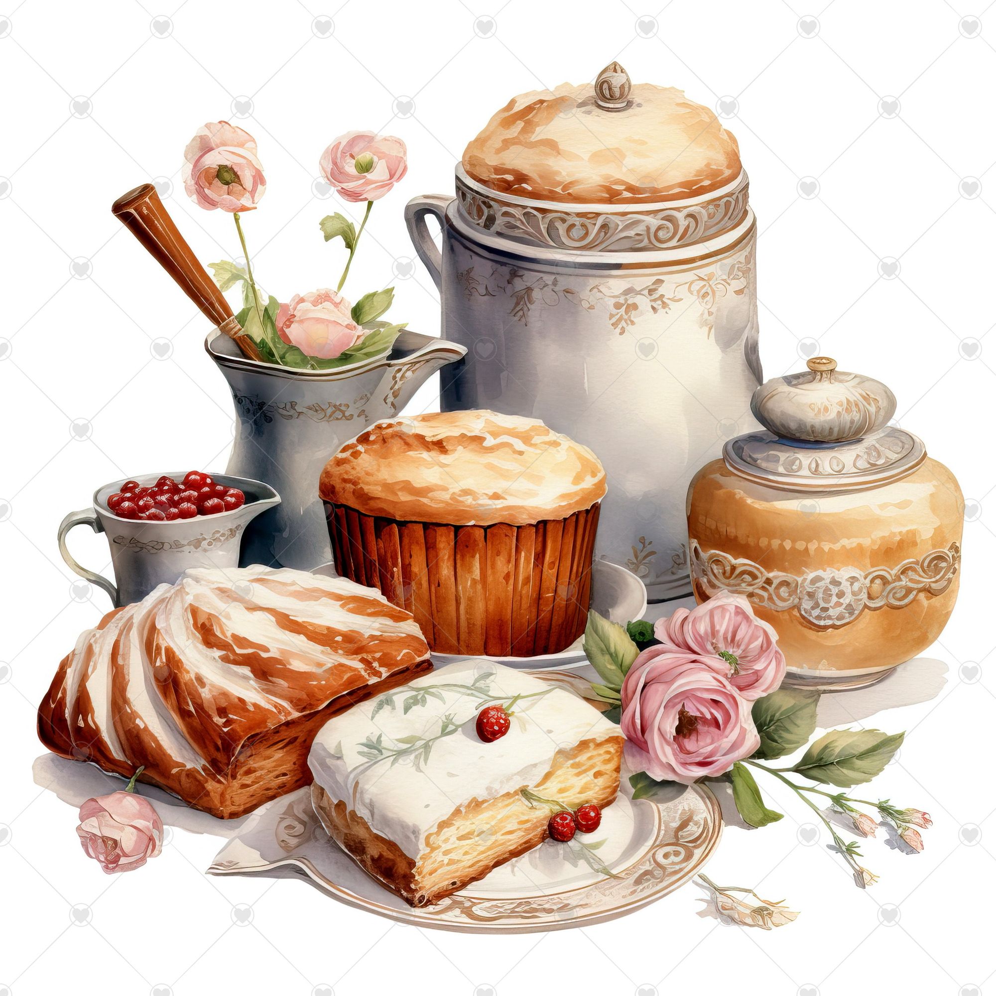 Vintage-style baking bundle with a watercolor twist.
