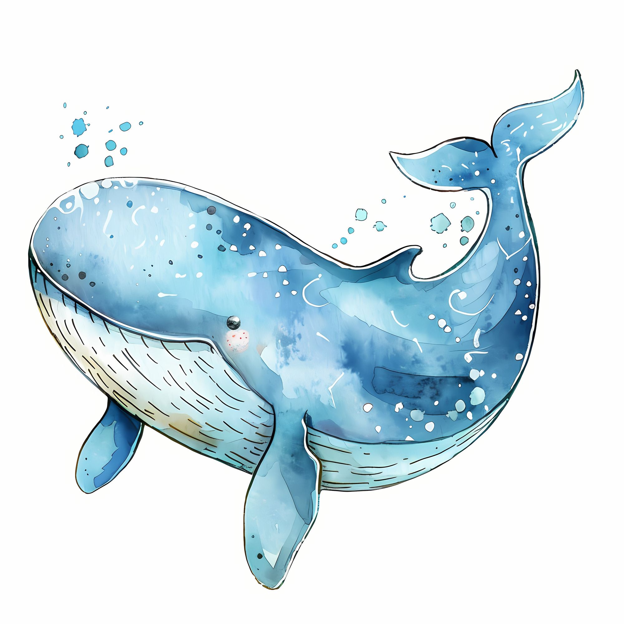 Watercolor whales, a charming cartoon set.