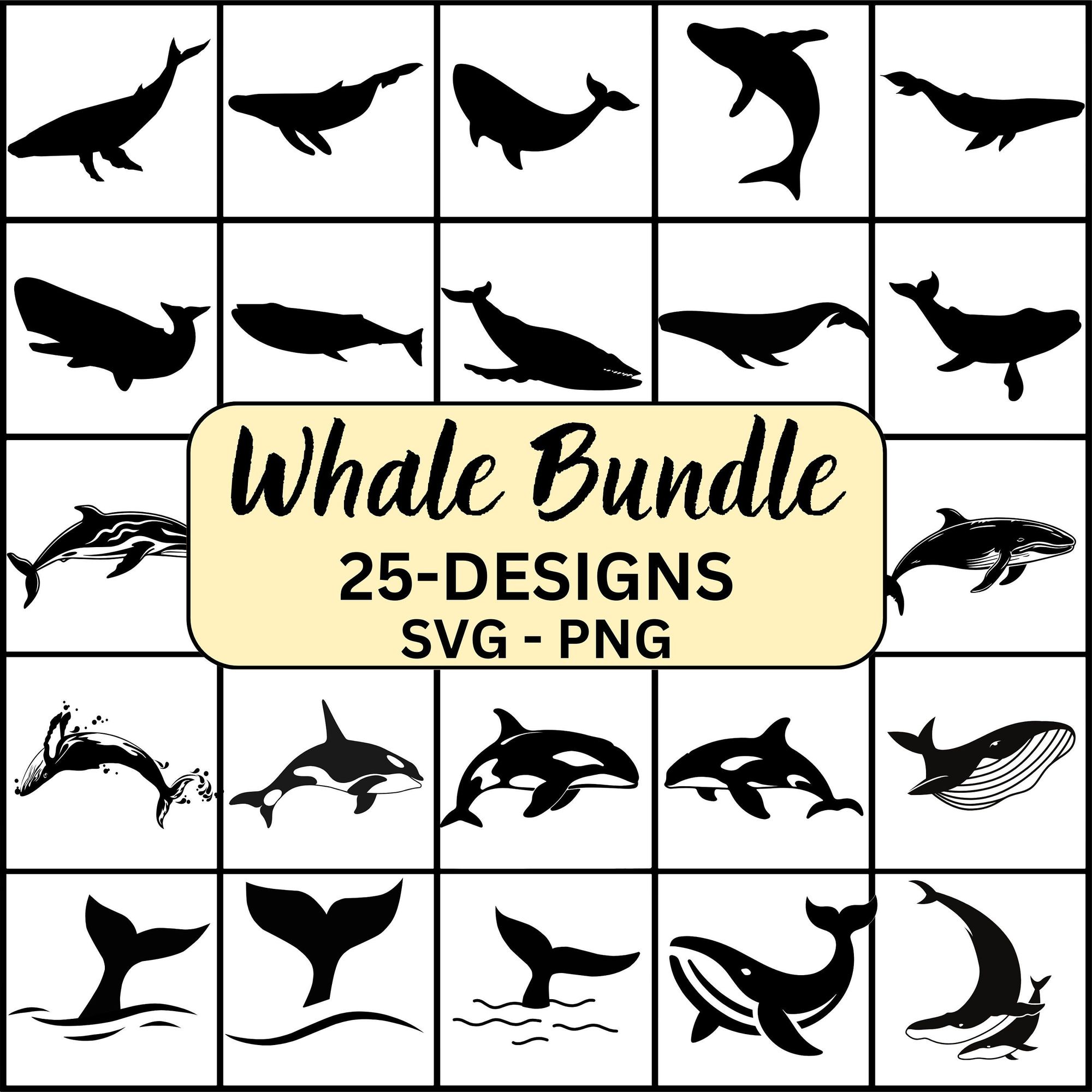 Whales in silhouette, a sleek SVG bundle.