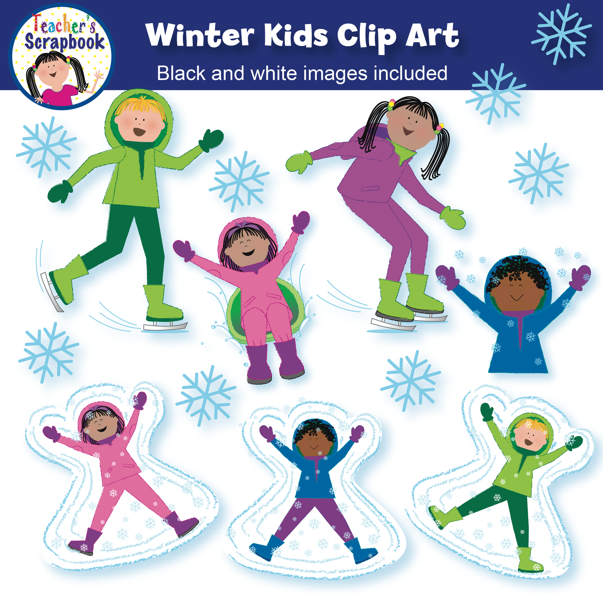Kids playing in the snow, a winter scene.